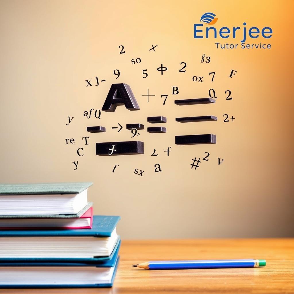 A vibrant and dynamic mathematical expression hovers in the air, its digits and symbols dancing with a captivating energy. In the foreground, a stack of textbooks and a thoughtfully positioned pencil suggest the academic setting, while the background features a soft, warm-toned gradient that evokes a sense of focus and determination. The lighting is gentle, illuminating the scene with a subtle glow that adds depth and dimension. Enerjee Tutor Service's logo subtly adorns the top corner, signifying the expertise and guidance that empowers students to unlock their potential in Add Math.