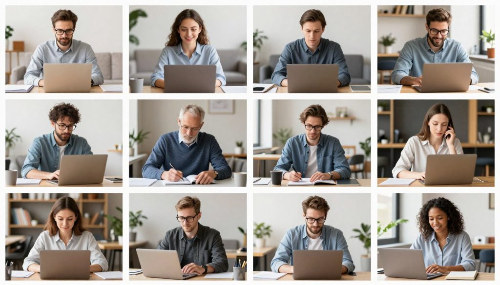 不同年龄和职业背景的人群在各自环境中学习网课