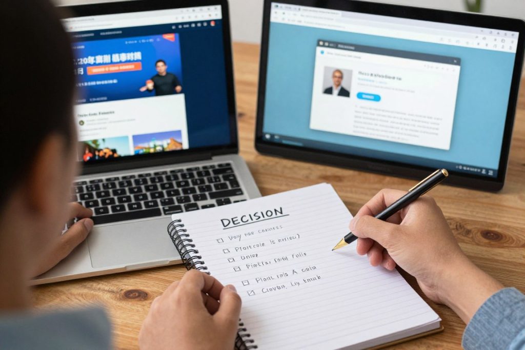 学习者比较不同网课平台和课程选项