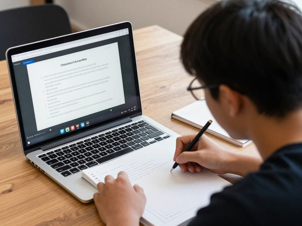 学生在复习期间回顾之前的网课视频和笔记